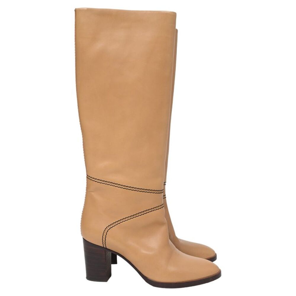 Chloé Knee-High Riding Heeled Boots in Brown Leather